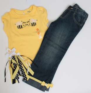 NWT Gymboree Girls Bee Chic Yellow Top Jeans + Headband 4 4T  