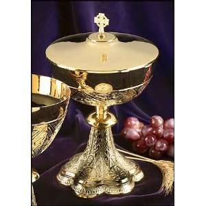 Catholic Christian Church Embossed Vines Ciborium with Celtic Cross 