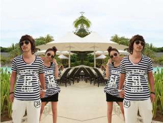 Fashion Stripe Pair Lovers Tops Shirt&Skirt Couple Tee  