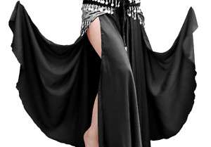 Black Satin Slit Full Circle Skirt Belly Dance 29 Color  