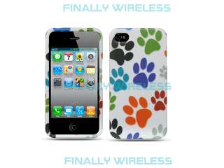 White Colorful Dog Paw Prints Design Snap on Case Cover Apple iPhone 4 