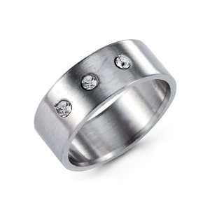  Mens Round White CZ Stone Solid Stainless Steel Ring 