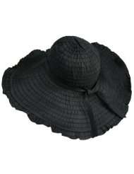 black ruffled wide wired brim floppy sun hat