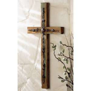  Old Wood Cross w/ Barbed Wire