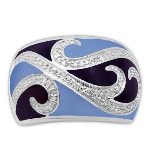   Blue Enamel Diamond Ring (1/6 cttw, I J Color, I2 I3 Clarity), Size 6