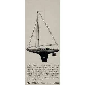 1933 Ad Vintage Toy Sailboat Hollow Raised Deck Sloop   Original Print 