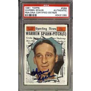  Warren Spahn Autographed 1961 Topps Card PSA/DNA Slabbed 