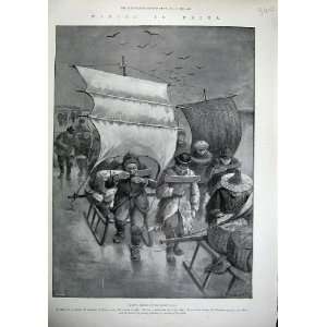  1900 Sailing Sledges Grand Canal China Men Ice River