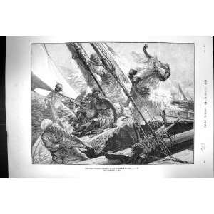  1889 Arab Slave Traders Throwing Slave Overboard Ship 