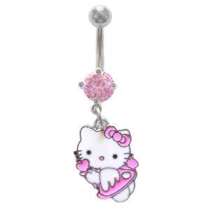 Hello Kitty Pink Angel fly dangle Belly navel Ring piercing bar body 
