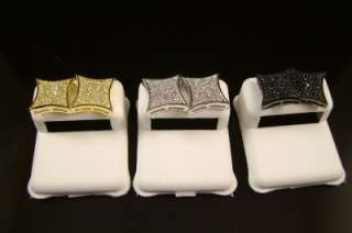   NEW GOLD FINISH DIAMOND SIMULATE XL KITE SQUARE STUD EARRINGS 12MM