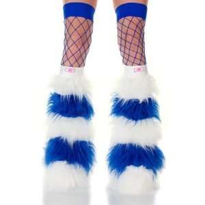  Blue & White Striped Faux Fur Fuzzy Furry Legwarmers Boot 