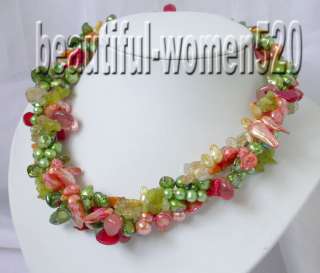 gems info 4strands multicoloured pearl citrine flower coral necklace i 