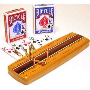  Cribbage Cherry Oval 2 Track Gift Set with Cards and Metal 