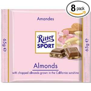 Ritter Sport Milk Chocolate with Chopped Almonds, 2.3 Ounce (Pack of 8 