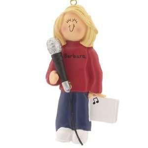 Personalized Singer with Microphone   Female Christmas Ornament 