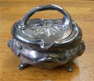 Victorain / Art Nouveau silver plate over base metal lidded jewelry 
