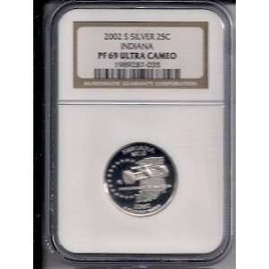  2002 S PROOF SILVER INDIANA STATE QUARTER NGC PF 69 ULTRA 