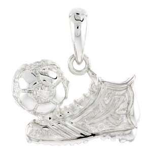  Silver High Polished Soccer Ball & Shoe Pendant (w/ 18 Silver 