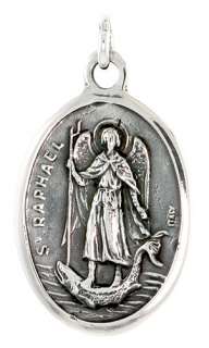 Sterling Silver St. Raphael Medal Pendant 15/16 X 5/8 (24 mm X 16 mm 