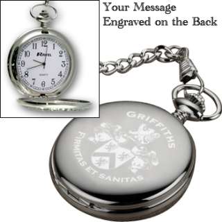 Coat of Arms Family Crest Surname Engraved Pocket Watch  