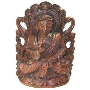  12 Inch Carved Wood Sitting Buddha