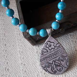NEW 17 COLD.WATER CREEK VINTAGE SILVER TONE TURQUOISE BEAD PENDANT 
