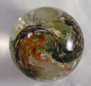 Art Glass Paperweight Colorful Jelly Swirl Cut Flowers  