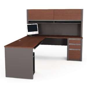 Connexion Series L shaped Desk with Hutch Included in Bordeaux & Slate