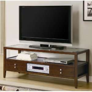  TV Console with Glass Top and Drawers in Dark Coffee 