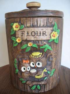 TREASURE CRAFT Vintage Owl Flour Kitchen Ceramic Canister Jar Made In 