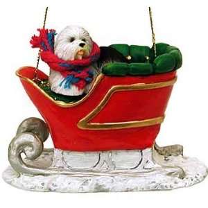  Sheepdog in a Sleigh Christmas Ornament