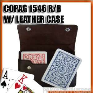 Copag Plastic Cards Leather Case Set 1546 Red/Blue Poker, Jumbo Index 