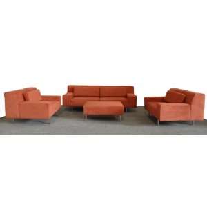  Orange MicroFiber Fabric Sofa Two Chairs Ottoman