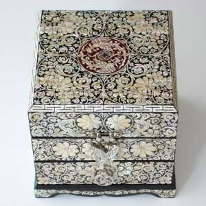of Pearl Inlay Decorative Arabesque and Butterfly Design Lacquer Wood 