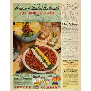 1937 Ad Baked Star Corned Beef Hash Recipe Armour & Co   Original 