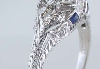   Certified 1.5ct I VS1 Diamond Sapphire Platinum Deco Engagement Ring