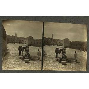   street,Bethlehem,men,camels at a well,c1911