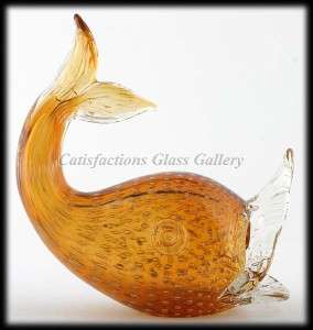 Murano Art Glass Amber Fish Figurine Controlled Bubbles  