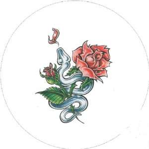   Round Badge Style Round Keyring Tattoo Rose Serpent