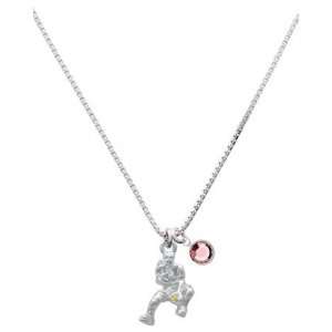 Softball Catcher Charm Necklace with Light Pink Swarovski Crystal Drop 