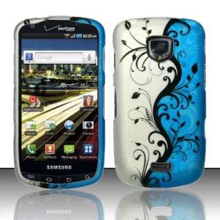 BLUE & SILVER VINES RUBBER FEEL HARD PLASTIC CASE FOR SAMSUNG DROID 