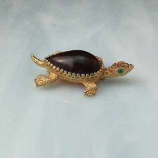 DeNicola Figural Turtle Cab Rhinestone Vintage Brooch Pin  