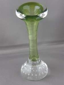 1960s ASEDA Glasbruk Sweden Green Bone Vase Jack in the Pulpit Art 