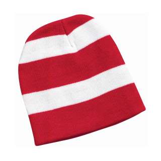Striped Knit Beanie Rugby Stripes School College Stocking Cap Skull 