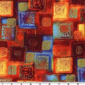   II Abstract Blocks Flame Fabric By The Yard Arts, Crafts & Sewing