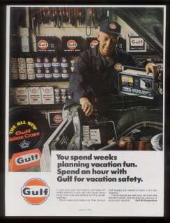 1967 Gulf Oil gas station mechanic photo print ad  