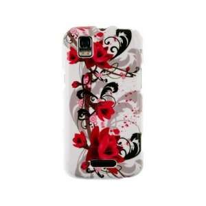 Snap On Plastic Design Phone Protector Case Cover Red Flower on White 