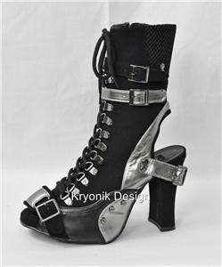 Demonia Crypto 35 goth cyber silver peep toe boots 12  