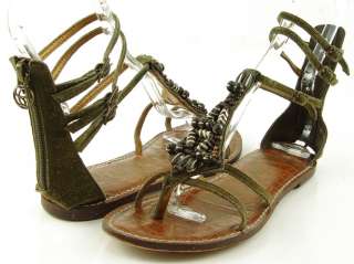 SAM EDELMAN GIADA Green Suede Womens Gladiator Back Zipper Shoes 